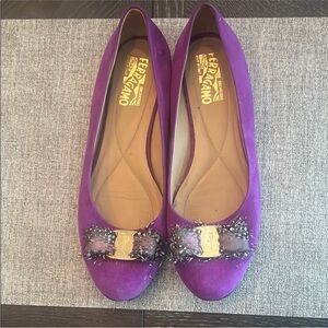 Salvatore Ferragamo Violet Flats with Bow Accent